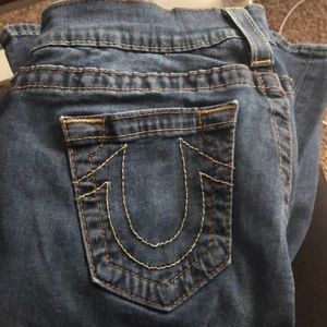 Size 26 skinny True Religion jeans. Dark/med wash